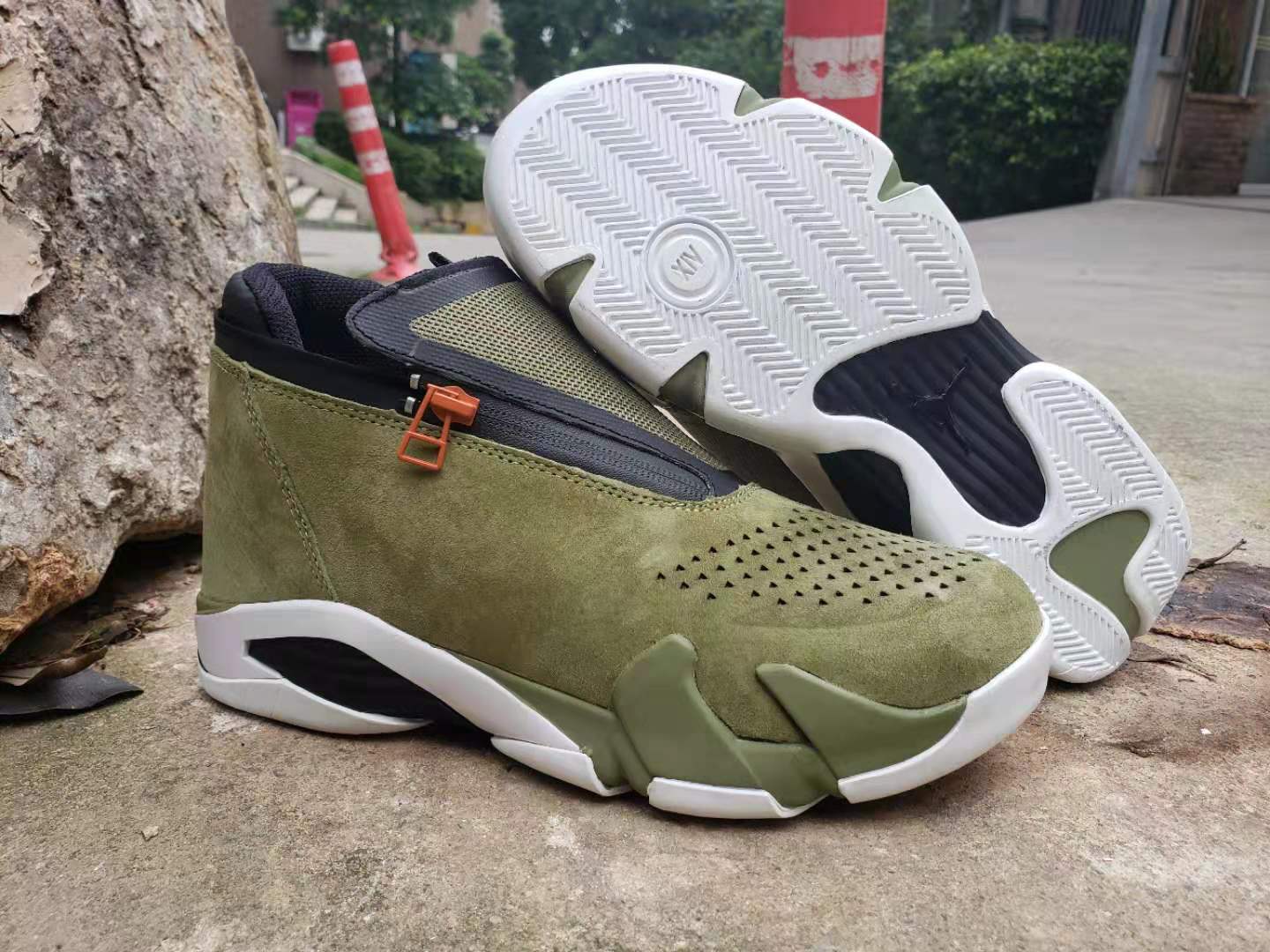 2019 Air Jordan 14 Zipper Army Green Black White Shoes - Click Image to Close